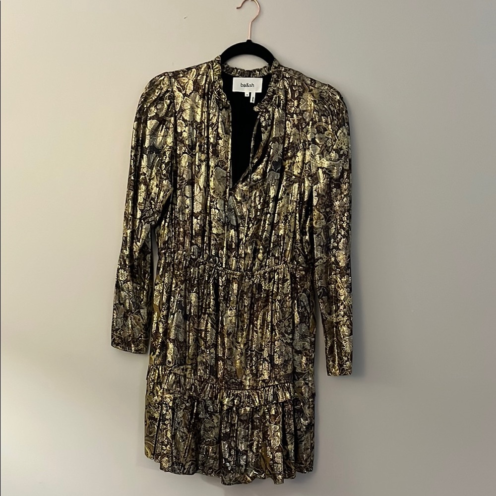 ba&sh Gold and Black Long Sleeve Dress